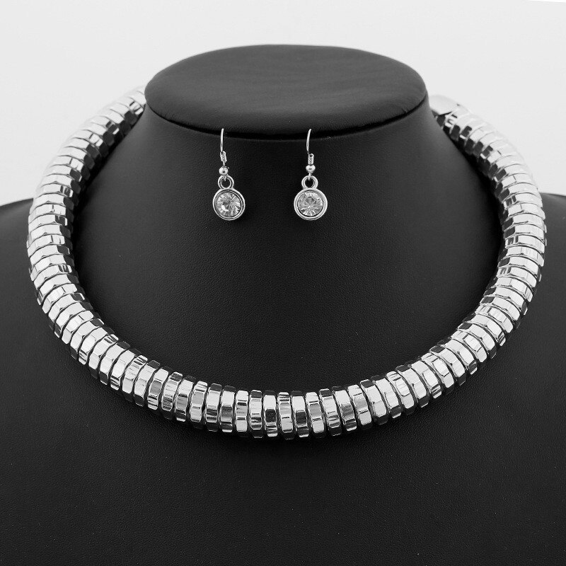 LZHLQ Maxi Thick Metal Punk Choker Necklaces Earrings Fashion Women Adjustable T - £17.01 GBP