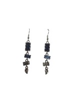 Art Deco Elegant Silver Tone Sapphire Gemstone Dangle Drop Earrings Jewelry - $15.25