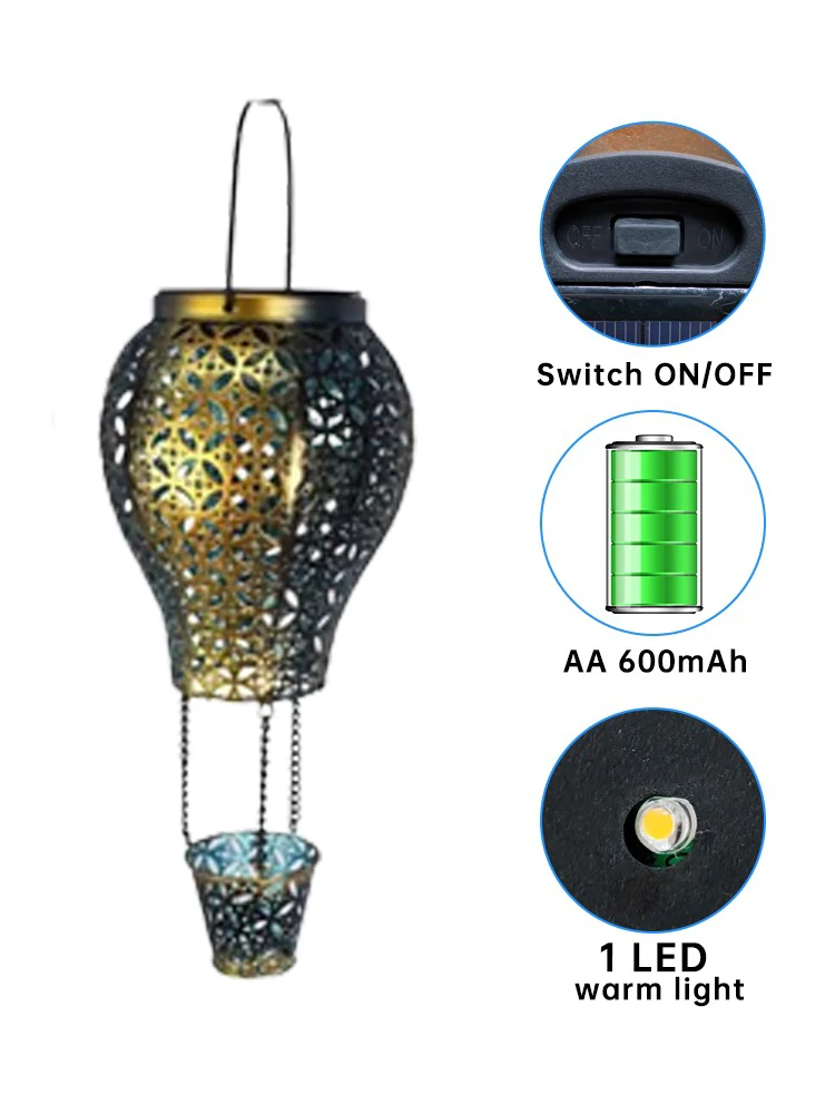 Utdoor hot air balloon led lamp waterproof metal hanging solar lanterns exquisite decor thumb200