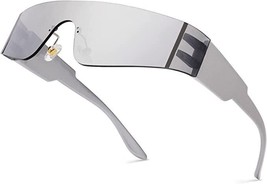 Trendy Rimless Futuristic Visor Sunglasses,Wrap Around Futuristic (Silver) - £10.00 GBP
