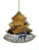 Kurt Adler Winter Woods Tree Frame Reindeer Winter Scene Christmas Ornament - £8.67 GBP