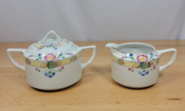 Vintage Nippon Japan Hand Painted Creamer and Sugar with Lid Roses Floral Flower - £15.84 GBP