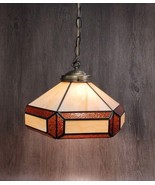 1970s Rootbeer Brown &amp; Cream Slag Glass Swag Lamp 13&quot; Hexagon 15&#39; Chain ... - €171,98 EUR
