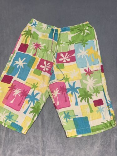 Hot Cotton Marc Ware Shorts Women SP Palm Trees Linen Beach Print Pull O... - $17.10