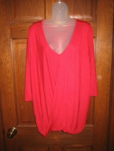 Red V-Neck Blouson Stretchy Knit Tunic Top - Size 22/24 - £11.58 GBP