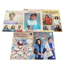 Lot 5 Vintage Crochet Magazines And Leaflets Collars Hair Bows Sweaters Patterns - £7.53 GBP