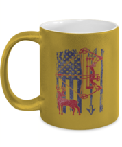 Hunting Mugs Hunting Bow Deer American Flag Gold-M-Mug  - £14.43 GBP