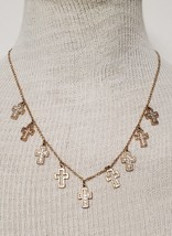 18.5&quot; Gold Tone 3 pc Multiple Crosses Hollow Silver Filled Necklace &amp; Earrings - £5.44 GBP