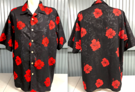 Street Culture Black Red Hawaiian Floral Poly Button Mens Shirt Large - £11.95 GBP