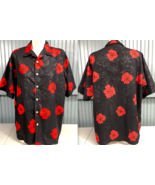 Street Culture Black Red Hawaiian Floral Poly Button Mens Shirt Large - £12.20 GBP