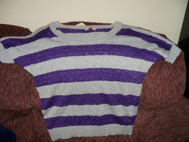 L.e.i. Purple Siren Striped Short Sleeve Sweater Size 2X Women&#39;s NEW - £15.47 GBP