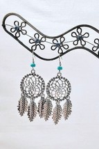 Handmade Silver Dream Catcher w/Turquoise Seed Bead Earrings - £7.29 GBP