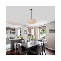 MD41-3MG Alena Matte Gold 3-Light Two-Tier Fabric Drum Shade Chandelier - $3,039.62 MXN