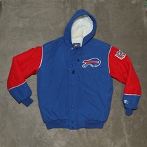 Vintage Buffalo Bills Starter Hooded Button Up Jacket Mens Size Medium NFL - $192.03