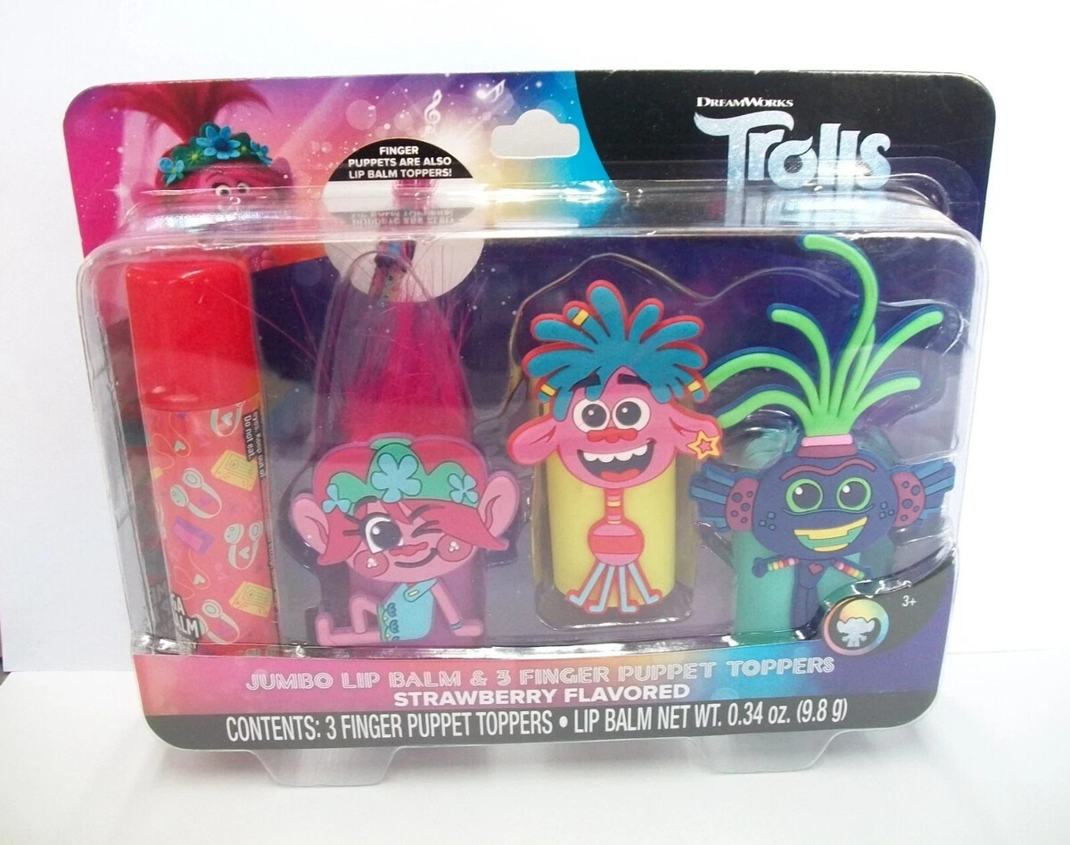 Trolls World Tour Jumbo Strawberry Flavor Lip Balm and 3 Finger Puppet T... - $8.16 Trolls World Tour Jumbo Strawberry Flavor Lip Balm and 3 Finger Puppet T... - $8.16