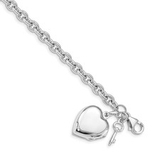 Silver  Puffed Heart Locket &amp; Key Bracelet QG4855 - $3,091.77 MXN