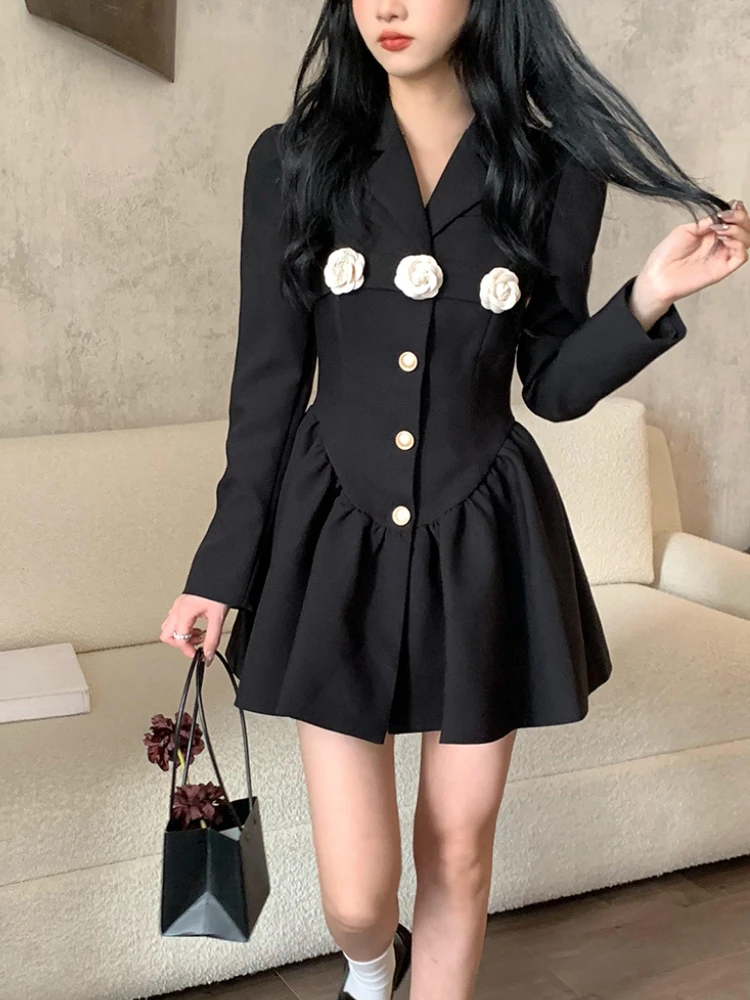Black Blazer Dress Woman Vintage Y2k Mini Dress Casual Long Sleeve Short Party D - £127.16 GBP