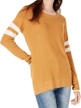 Hippie Rose Juniors Scoop Neck Varsity Stripe Sweater, X-Small, Sundried Honey - £42.36 GBP