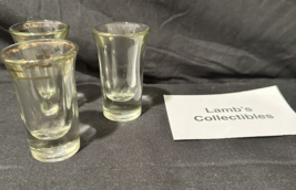 Clear Glass Fluted Top set of 3 Shot glasses  3&quot; tall worn gold trim one... - £14.33 GBP