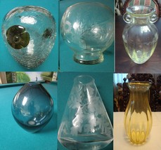Modern Glass Vases Etched Crackle Optical Yellow Glass Pick One - $35.63+