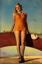 Vintage COLOR-LITHO POSTCARD- Blond PIN-UP Bathing Beauty c.1940&#39;s BK52 - £5.43 GBP