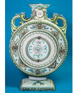 Antique Nippon Moriage Round Disc Vase 10.5&quot; Tall Handpainted Flowers Be... - $175.00