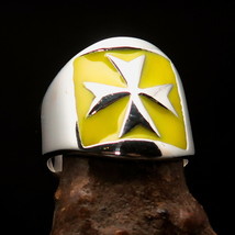 Nicely crafted Men&#39;s yellow Templar Knight Ring Maltese Cross - Sterling Silver  - £52.75 GBP