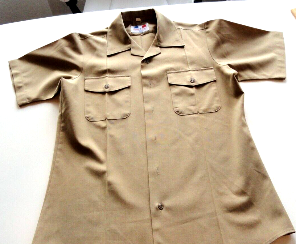 FLYING CROSS U.S. NAVY USN TAN KHAKI SHORT SLEEVE SHIRT UNIFORM SIZE MEDIUM - $23.51