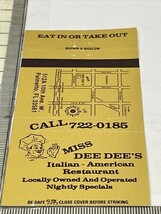 Matchbook Cover  Miss Dee Dee’s Italian - American Restaurant Palmetto, ... - $240.89 MXN