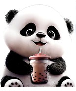 8.5X7.5&quot; Large cute Panda Bear boba drink IRON On Heat TRANSFER teddy bu... - €10,70 EUR