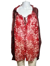 Free People Blouse Women&#39;s M Medium Red Long Sleeve Floral Bohemian Tassels - AC - £16.39 GBP