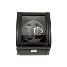 Bey-Berk BB585BLK Black Leather Two  Watch Winder with Glass Top - $389.95