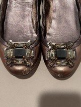 Miu Miu Jewelled Balet Flats Crystal Buckle 38.5 Bronze Metallic Leather - £61.84 GBP