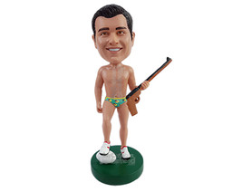Custom Bobblehead Funny dude wearing a underwear holding a riffle and stepping o - £71.58 GBP