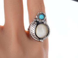 sz5 1970&#39;s Ramone Navajo sterling turquoise and mother of pearl ring - £61.31 GBP