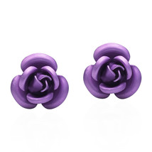 Blooming Purple Rose .925 Silver Stud Earrings - £10.11 GBP