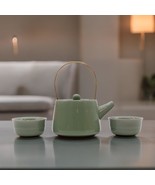 Jade Ceramic Herbal Teapot / 2 Matching Cup Set - $27.28 CAD