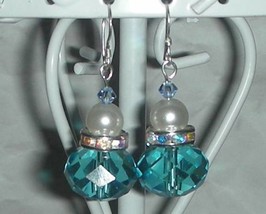 Ocean Blue Crystal AB and Pearl Earrings    - £4.81 GBP