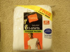 New 7 Hanes Tagless Comfortsoft White Crew Neck T-Shirts Lay Flat Collar Size S - £36.76 GBP