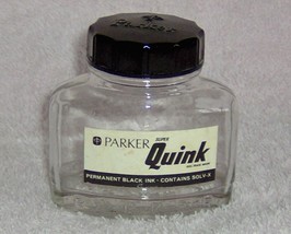 Parker Quink Black Ink Bottle 2 oz Vintage Empty - £5.48 GBP