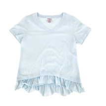 Dearfoams Womens Casual Shirt Sky Blue Short Sleeve V Neck Ruffle Hem M - £13.43 GBP