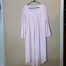 Miss Elaine Sz XL Nightgown~Embroidery Pleated Pink Cuddleknit Textured - £30.86 GBP