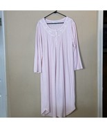 Miss Elaine Sz XL Nightgown~Embroidery Pleated Pink Cuddleknit Textured - £30.37 GBP