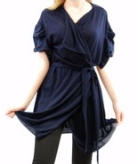 HAMISH MORROW Womens Merino Tucked Sleeve Wrap Cardigan Navy Size L - £546.07 GBP