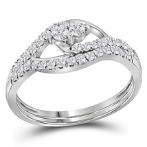 10kt White Gold Round Diamond 2-Stone Bridal Wedding Ring Band Set - £545.88 GBP
