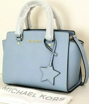 Michael Kors Selma Pale Blue Satchel &amp; Star Charm Saffiano Leather Bagnwt! - £184.97 GBP