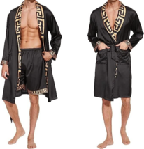 Long Sleeve Satin Kimono Robe with Shorts Black/Gold Men&#39;s XXL-see measurements - £28.44 GBP