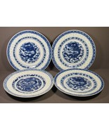 Asian Blue &amp; White See-Thru Rice Pattern 4 Salad Plates Dragon Print 7&quot; ... - $80.77