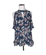 Sienna Sky Floral Cold Shoulder Blouse Top Keyhole Detail Size Small Blu... - $167.98 MXN
