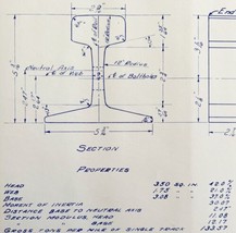 1945 Railroad Bangor Aroostook 85 LB Rail ASCE Standard Blueprint H15 DW... - £66.38 GBP
